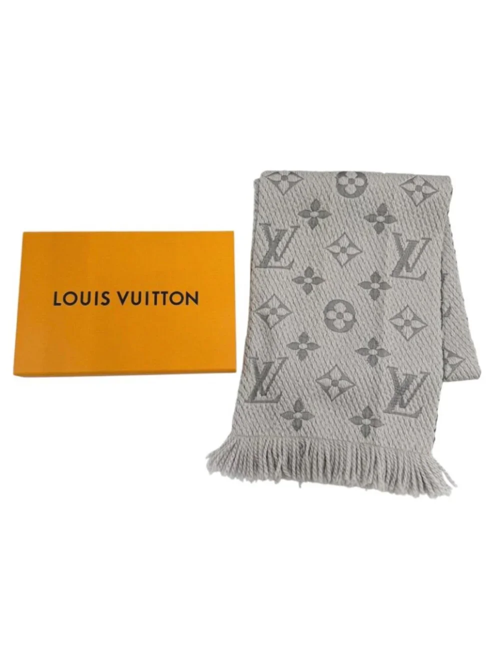 Louis Vuitton Echarpe Logo Mania Wool Silk Gripe Loulou Fringe Scarf